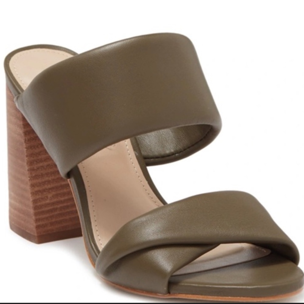 Steve Madden Teriann Womens olive green Leather Square open toe 4" heel sandal 9